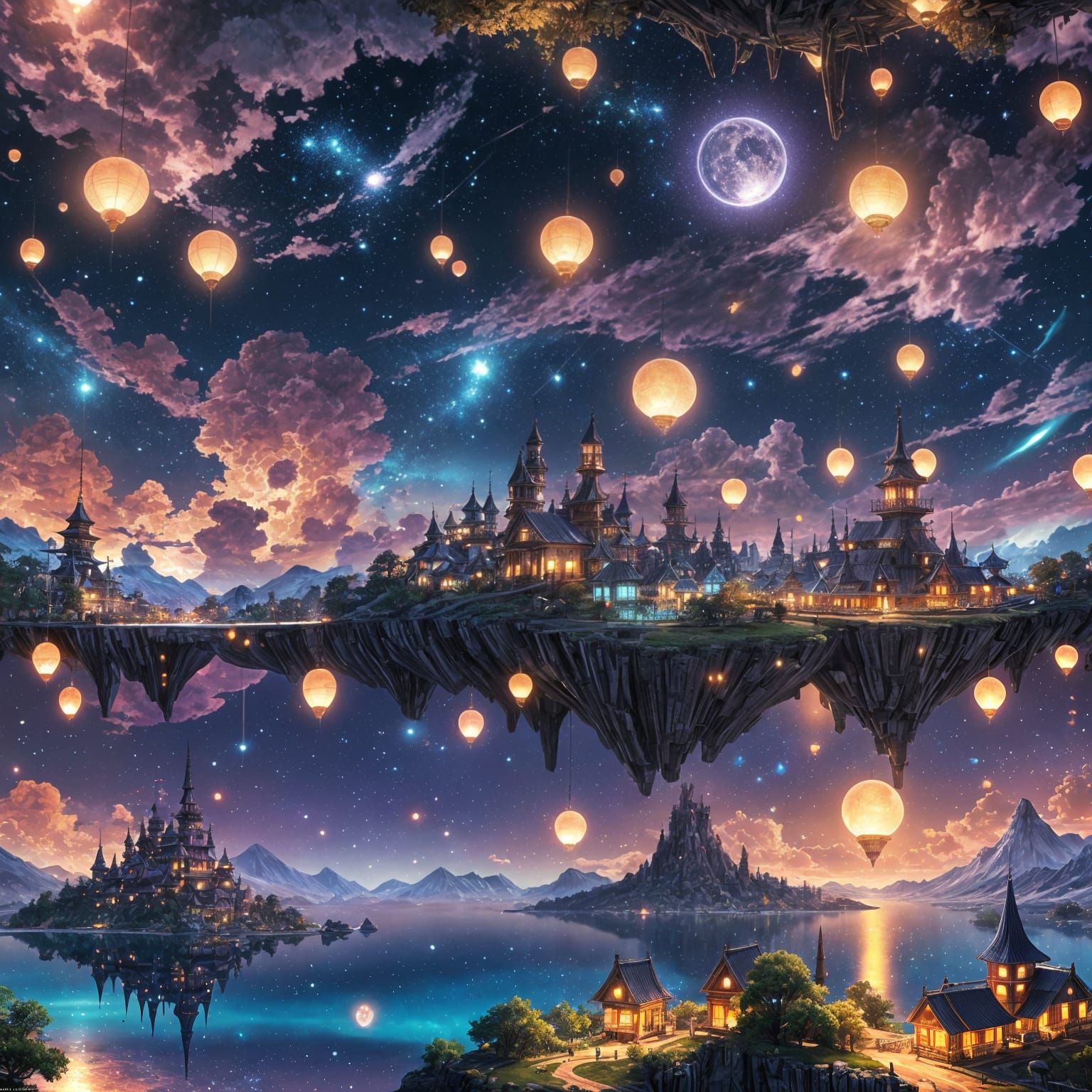 Detailed 3D Anime Starry Sky Concept Art