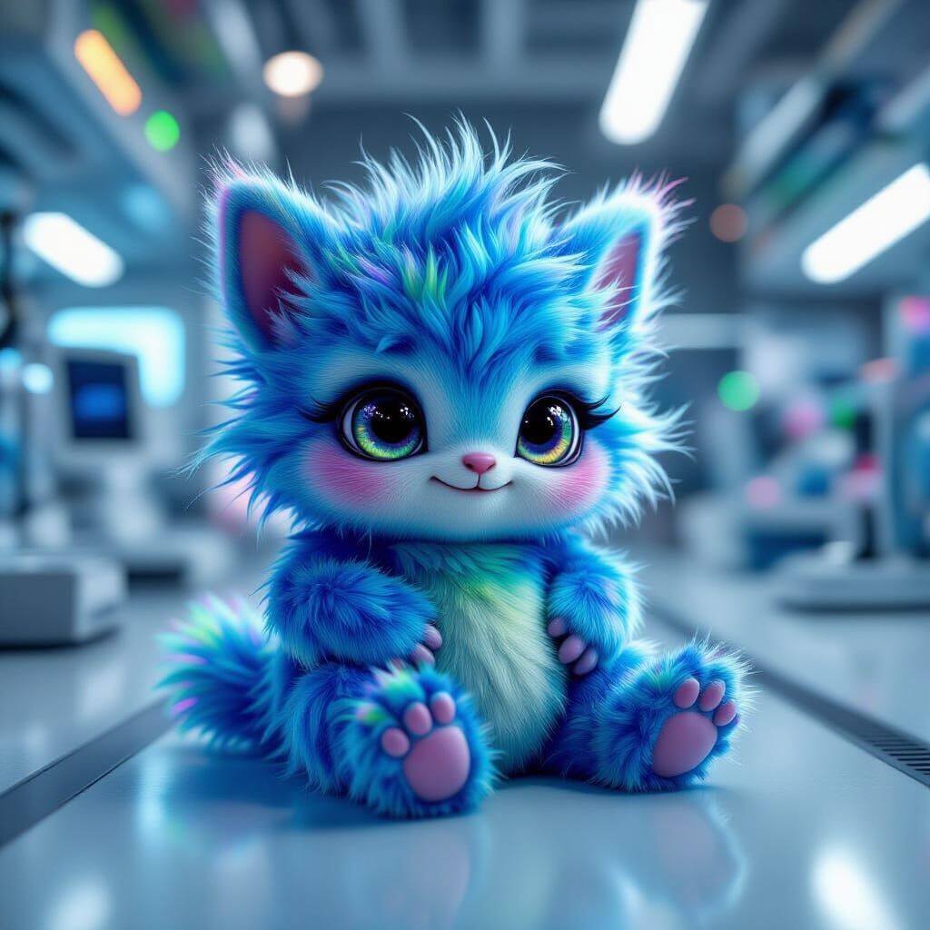 Furry Alien Creature in Modern Science Lab