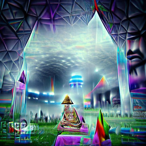 Psychedelic Interdimensional Gateway Crystal Temple in Neon