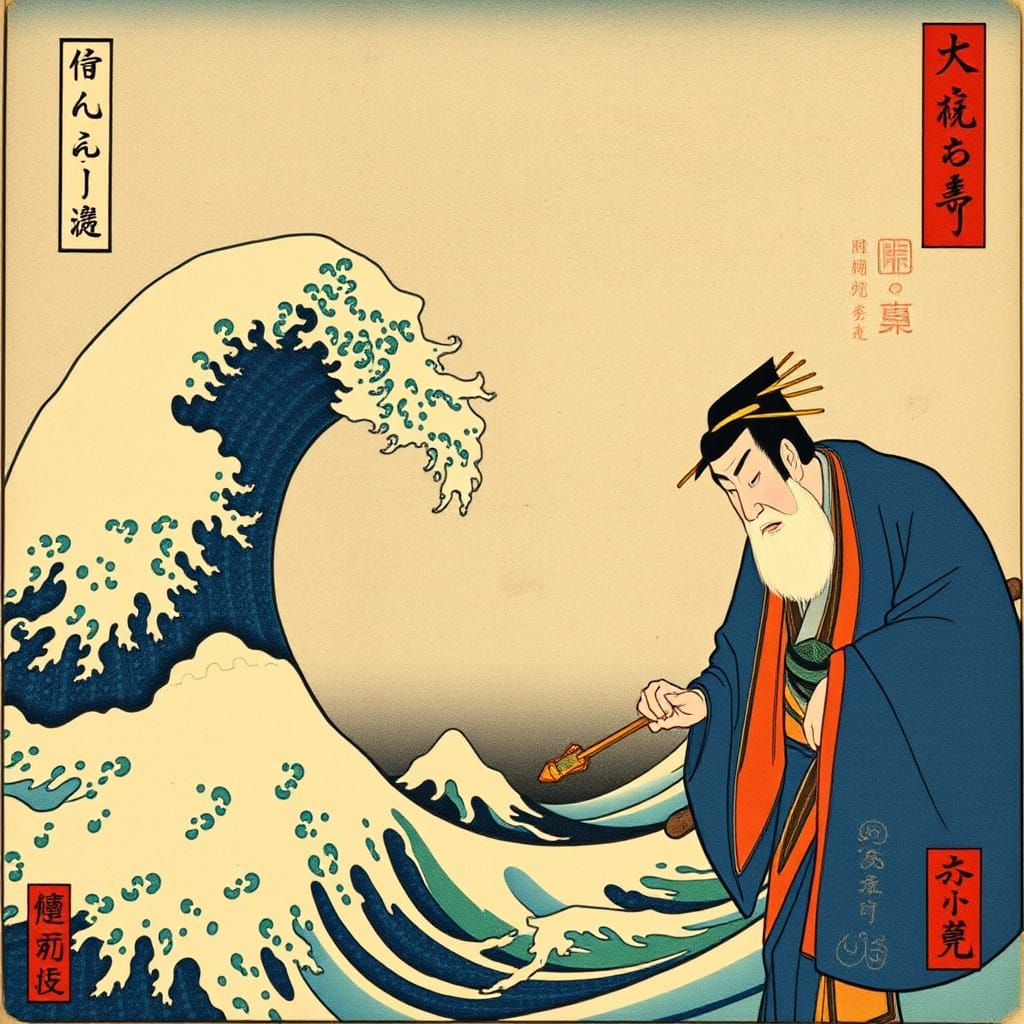 Traditional Japanese Woodblock Prints Collide in Vibrant Mos...