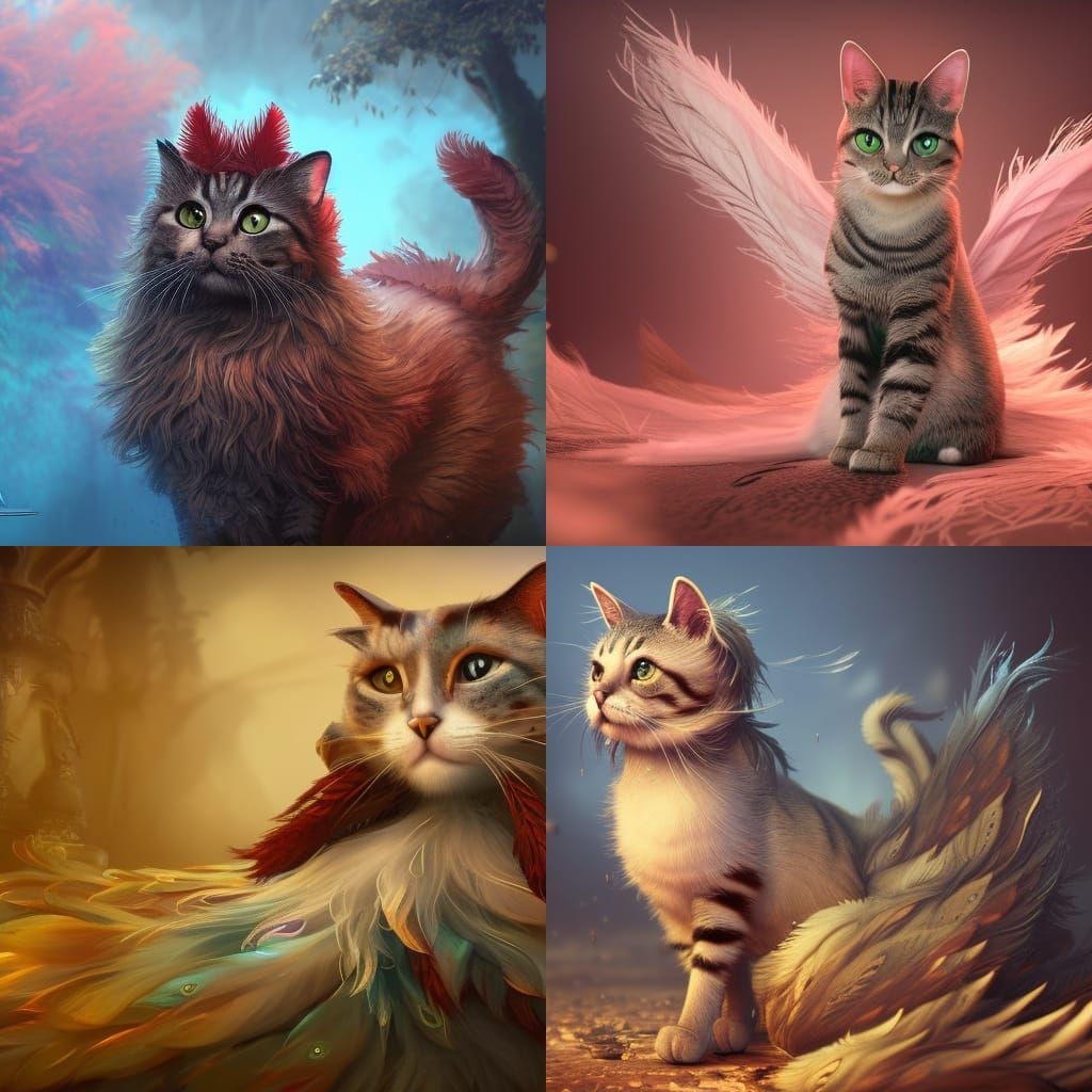 Fantastical Feather-Covered Cat Concept Art