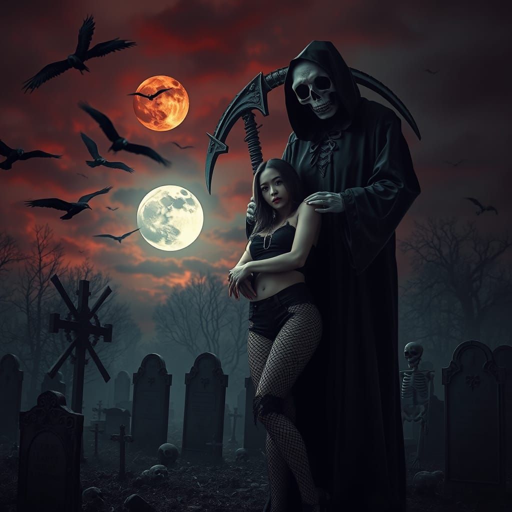 Dark Reaper Holds Captive Asian Goth Woman in Mysterious Gra...