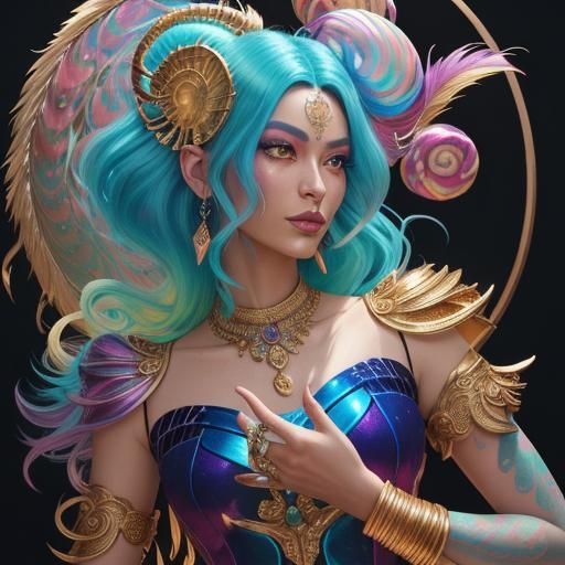 Rainbow Dragon Serpent Woman in Candy Art Style