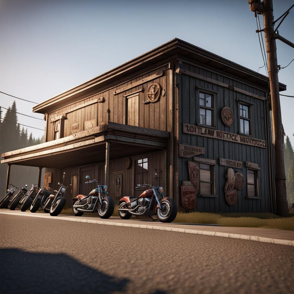 Outlaw Motorcycle Gang Clubhouse in 3D Cinematic Style