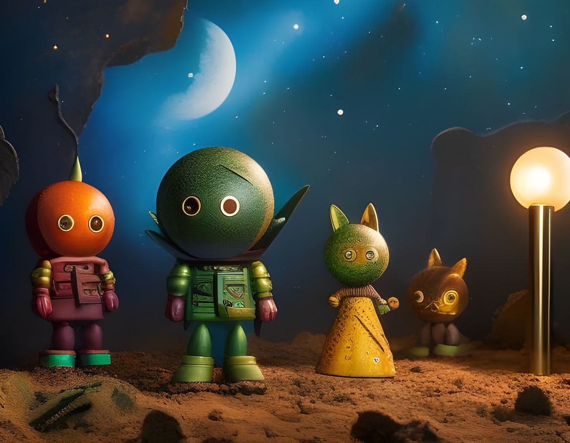 Detailed Space Diorama with Alien Sculptures