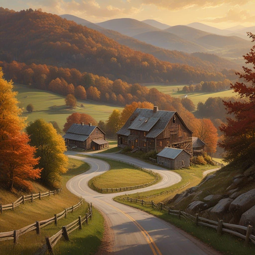 Autumnal Appalachian Serenity in American Folk Art Style