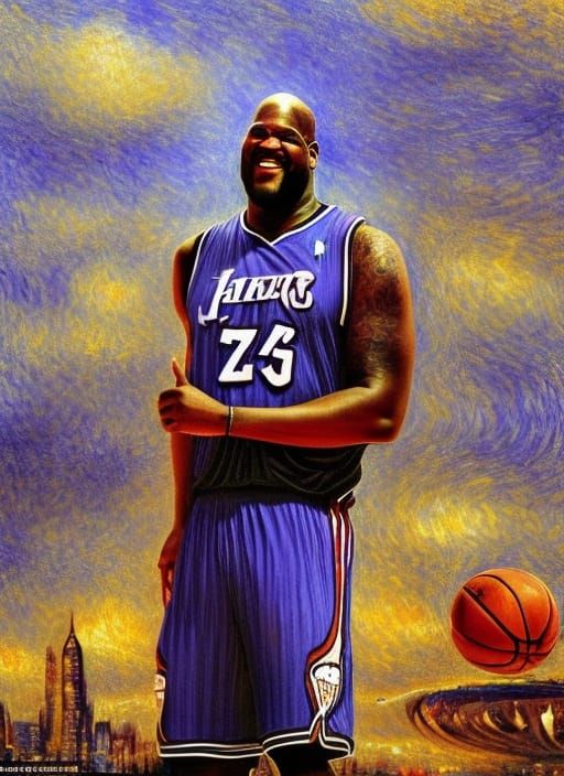 Shaquille O'Neal Smiling in Neo-Impressionist Style
