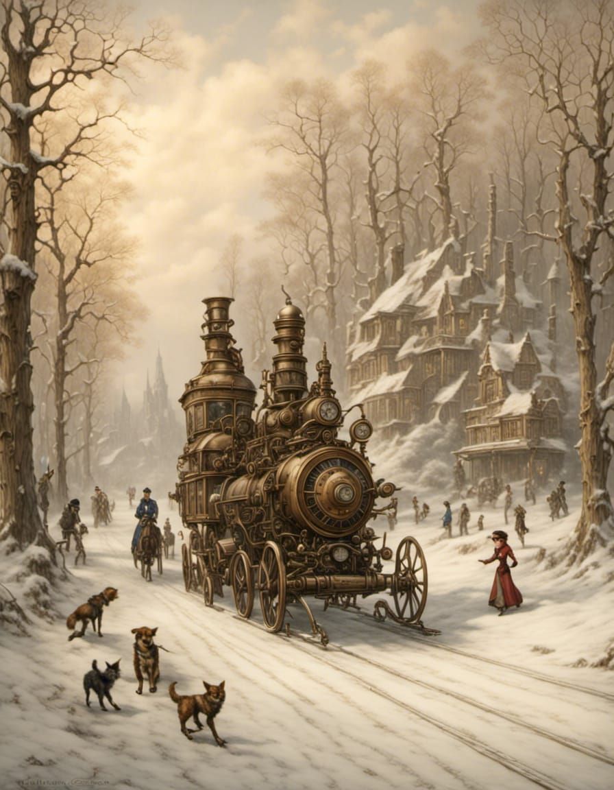 <lora:SteamPunk:1.0> SteamPunk, foto, Anton Pieck, winter, s...