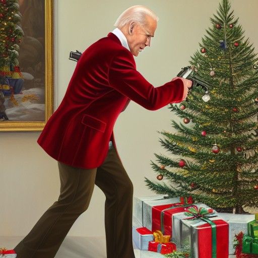 Photorealistic Joe Biden Stealing Christmas Guns