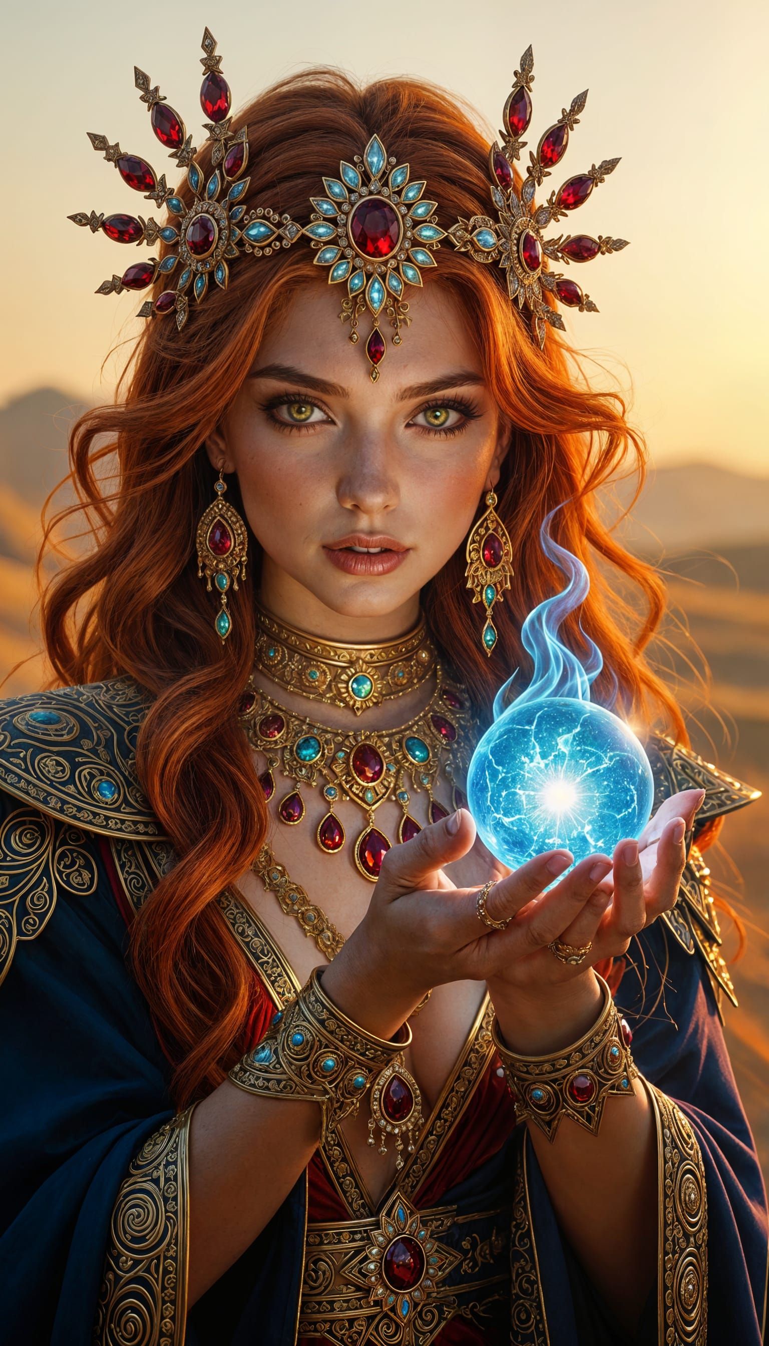 Fire Warrior with Blue Orb in Comic Style