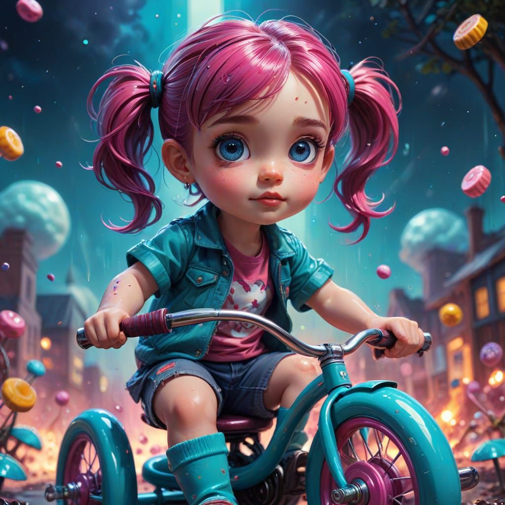 Candycore Toddler on Tricycle as Comic Book Art