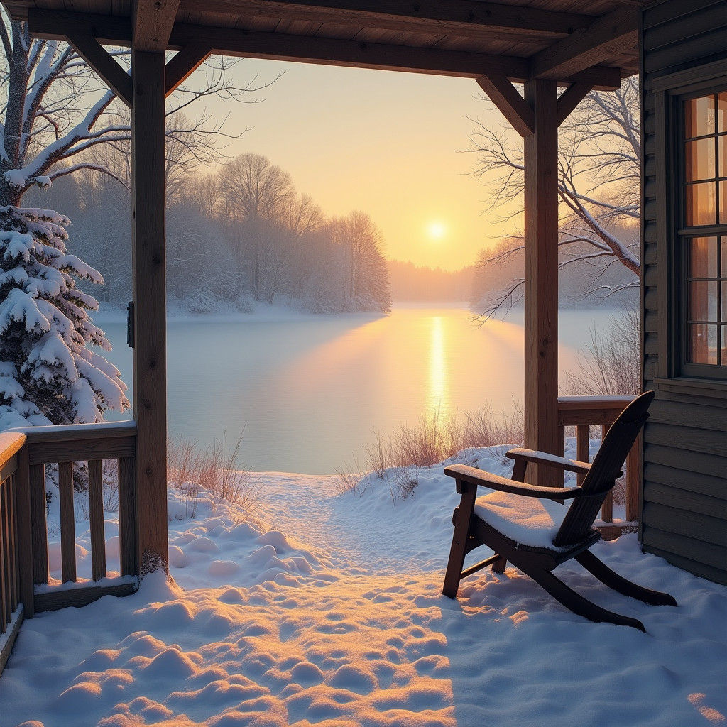 Realistic Winter Sunrise Over Frozen Lake