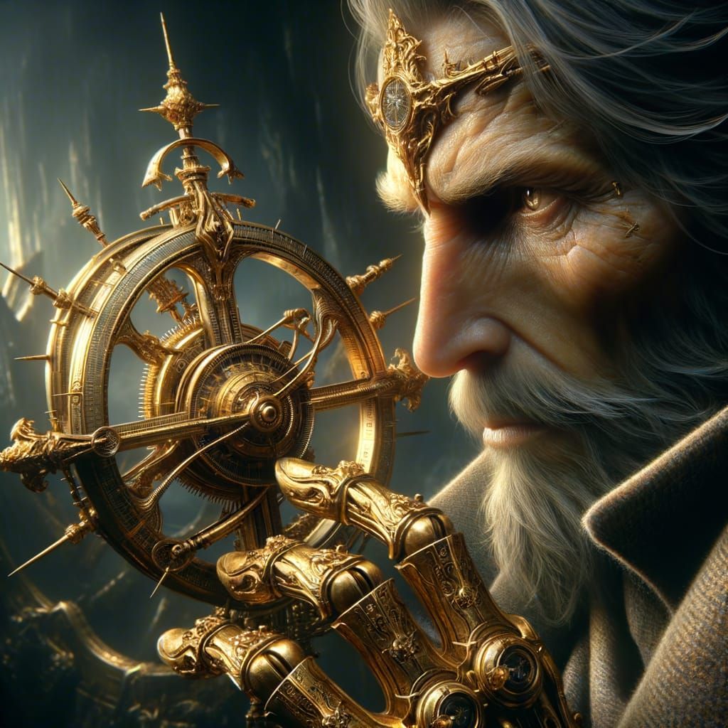 Fantasy Ruler Theron with Brass Tool, Steampunk Style