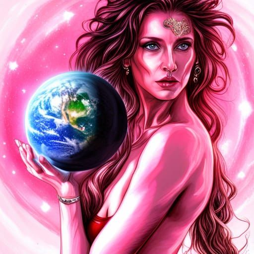 Goddess Venus Holding Her Planet: Hyperdetailed Concept Art