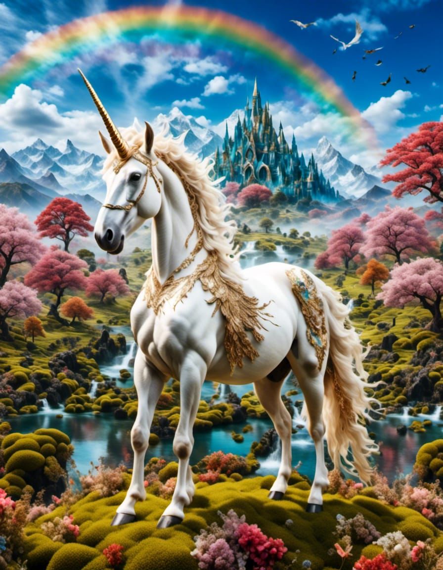Photorealistic Winged Unicorn in Mossy Forest