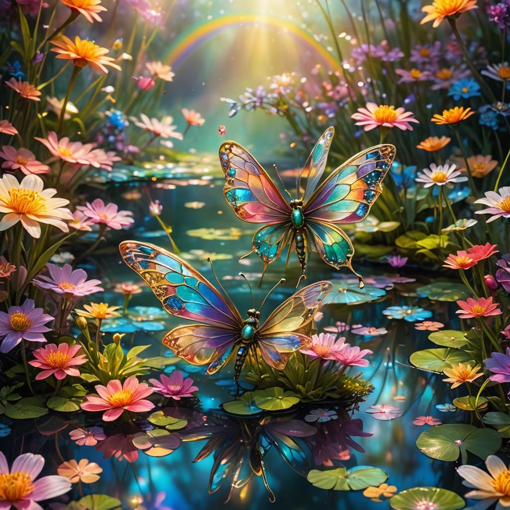 Rainbow Pond Fairy in Art Nouveau Style