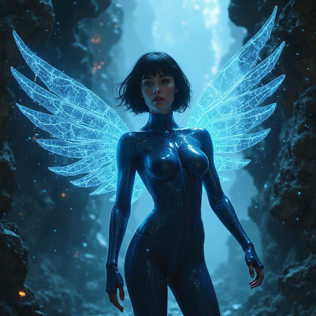 Cyberpunk Angel Shatters Digital Wall