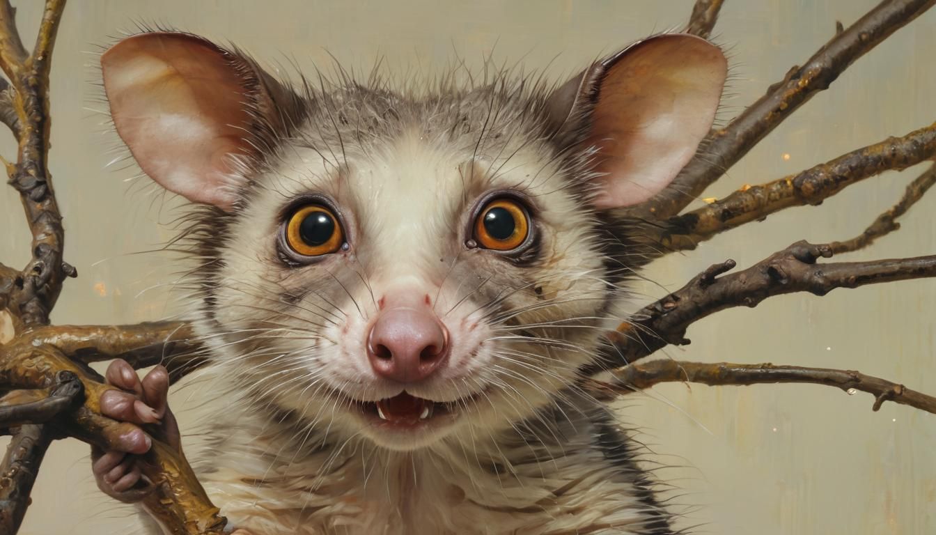 Surreal Alien-Opossum in Dreamlike Oil Painting