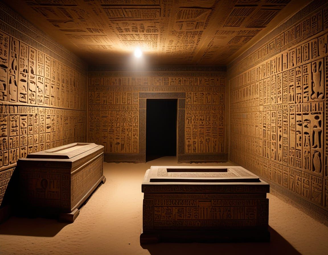 Ancient Egyptian Tomb Chamber in Dim Lighting