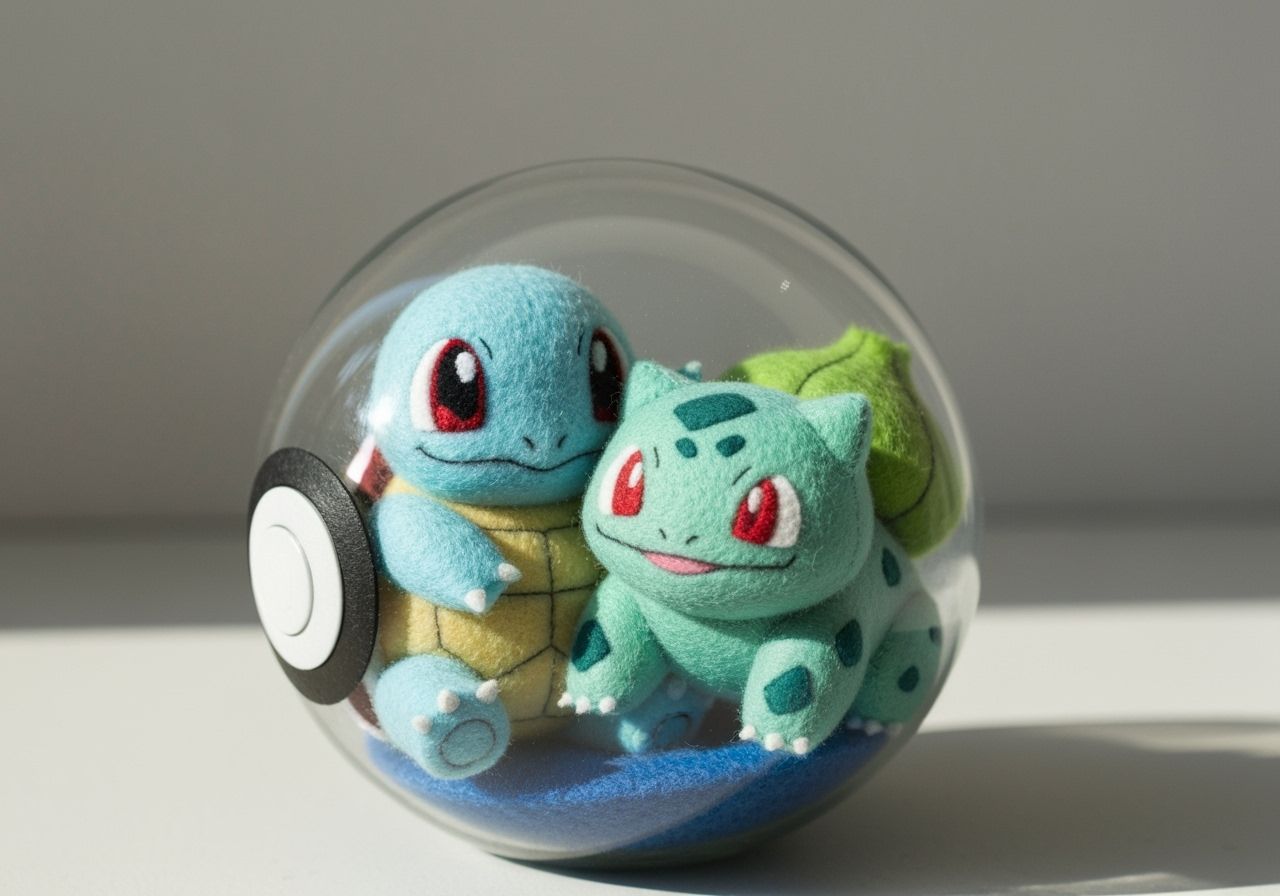 Fuzzy Felt Pokémon Cuddled in Glass Ball