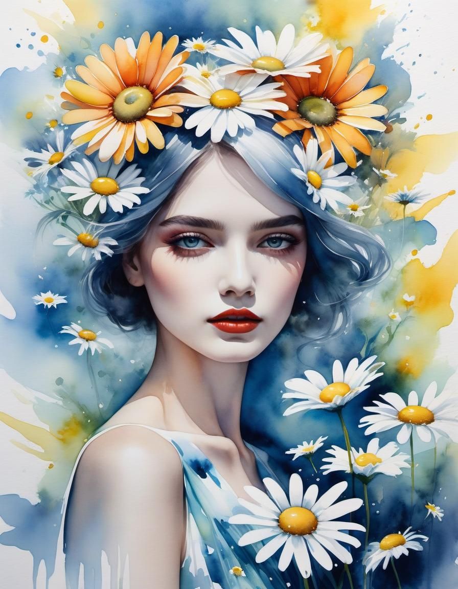 Daisy Fashion in Watercolor Painting by Paola Salomé