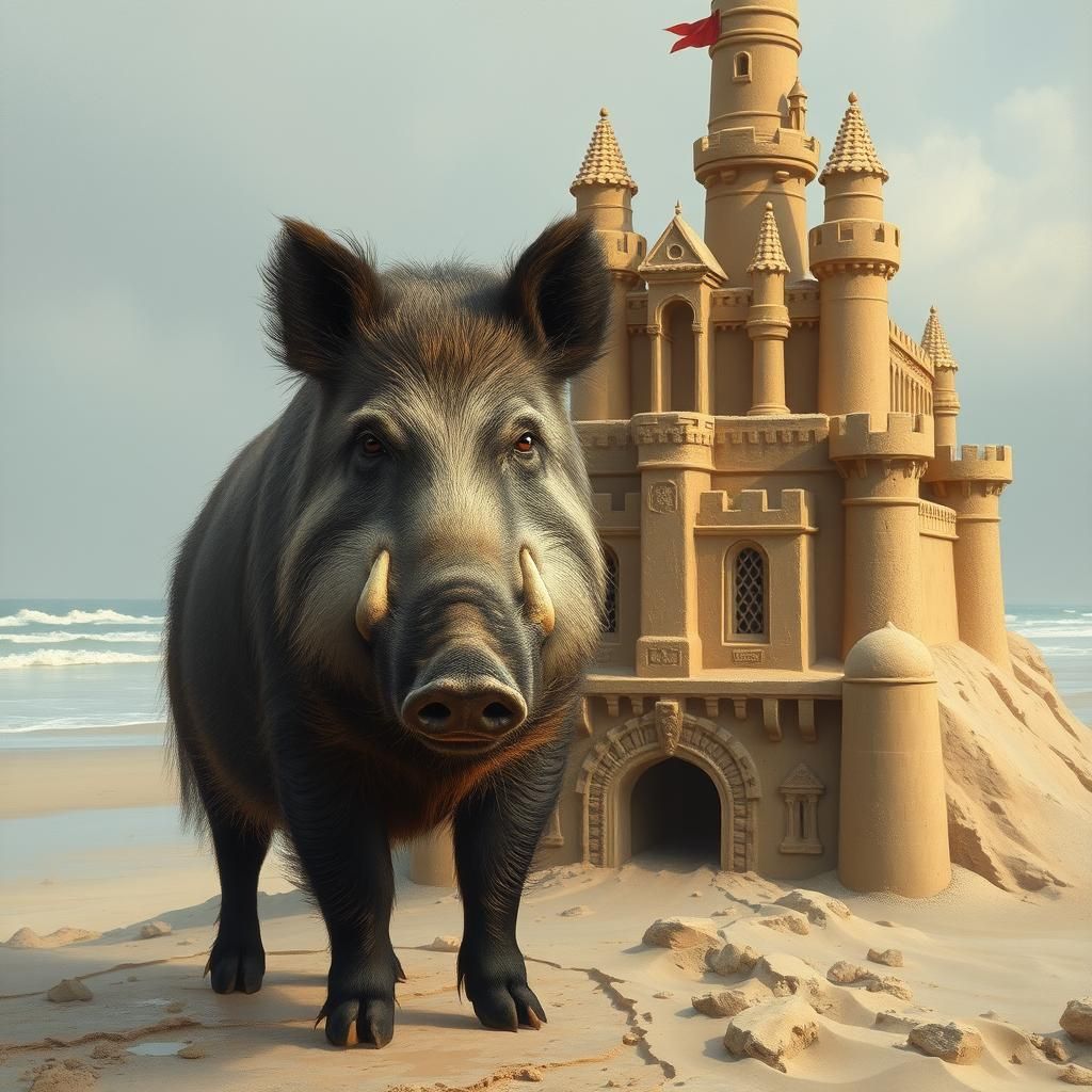 Boar and Sandcastle in Russian Impressionist Style