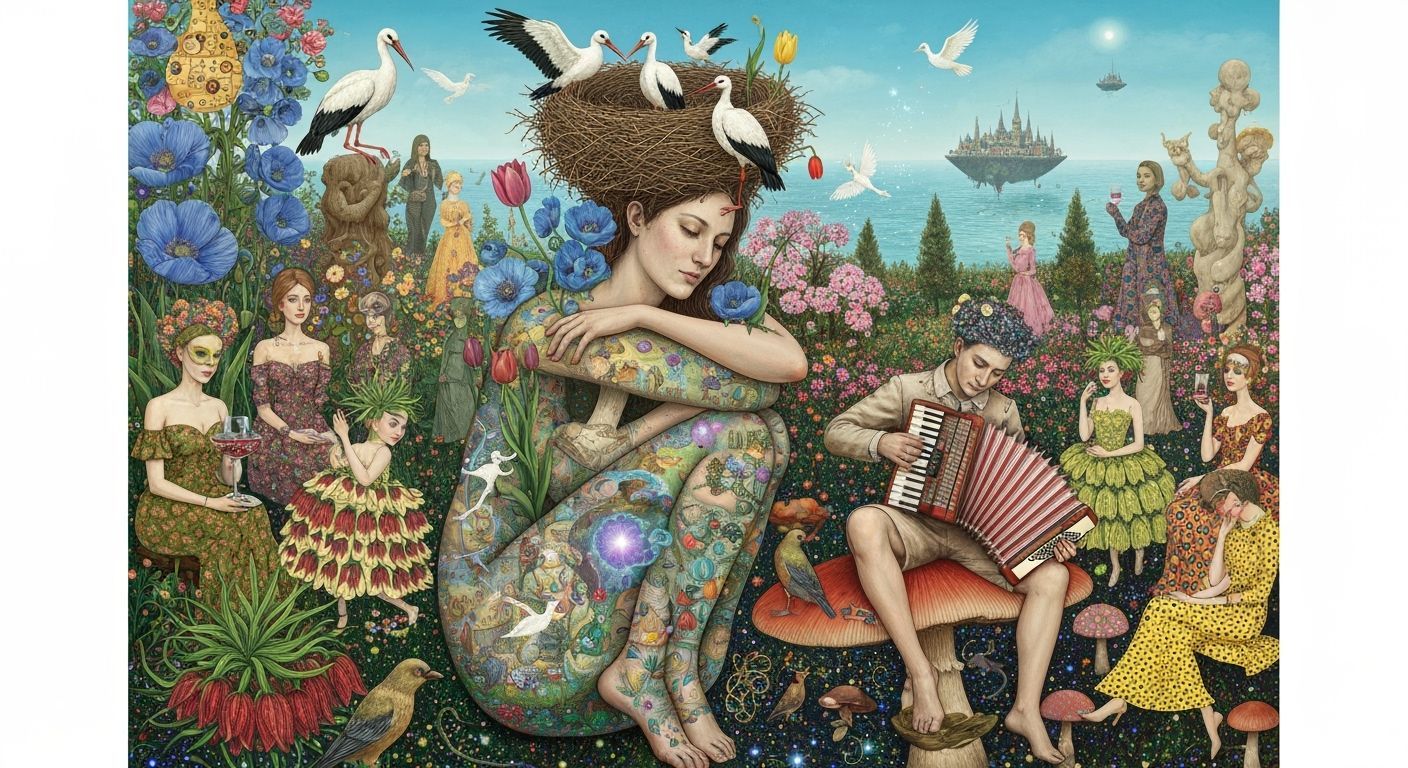 Dreamlike Woman Intertwined with Nature as Concept Art