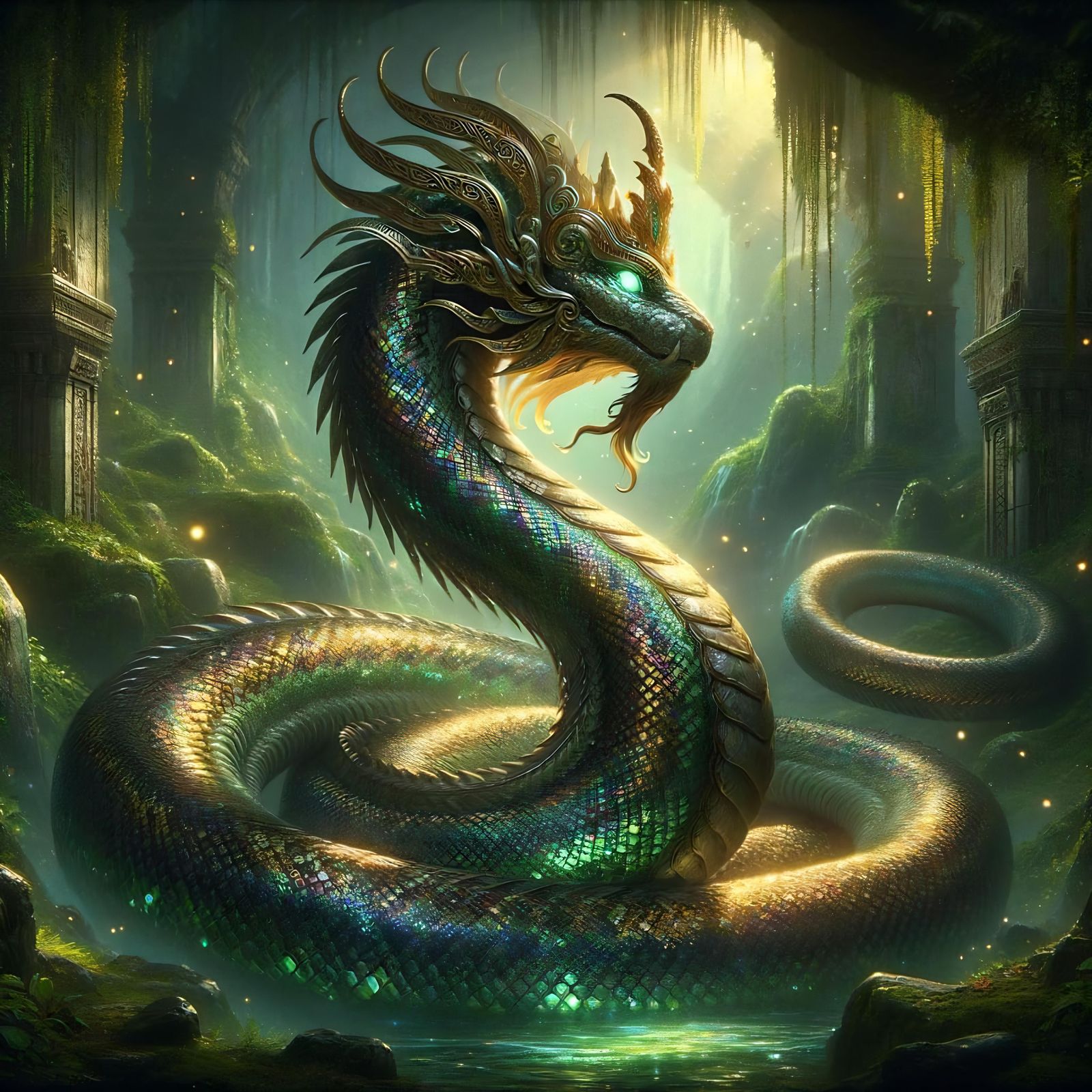 Majestic Guardian Naga in Dark Fantasy Style