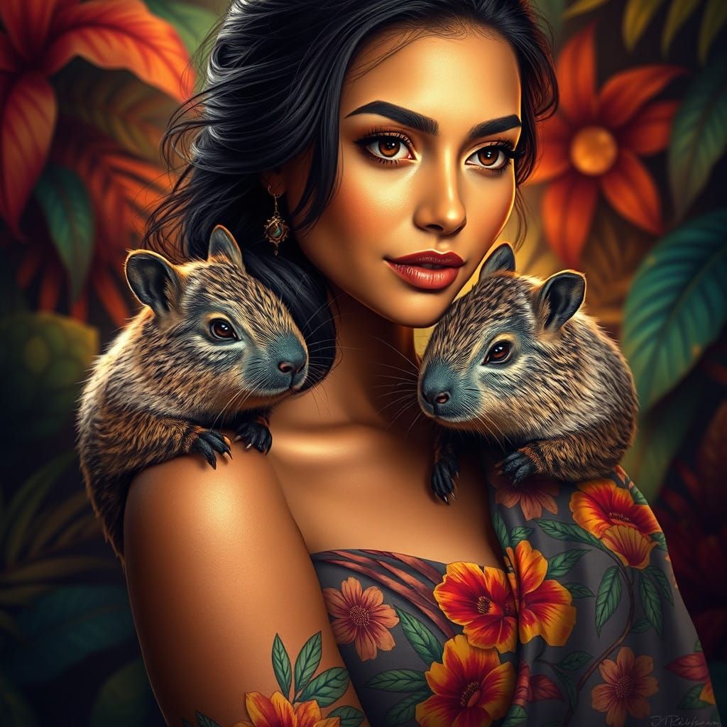 Glowing Brazilian Beauty Enchants with Gentle Capybara Compa...