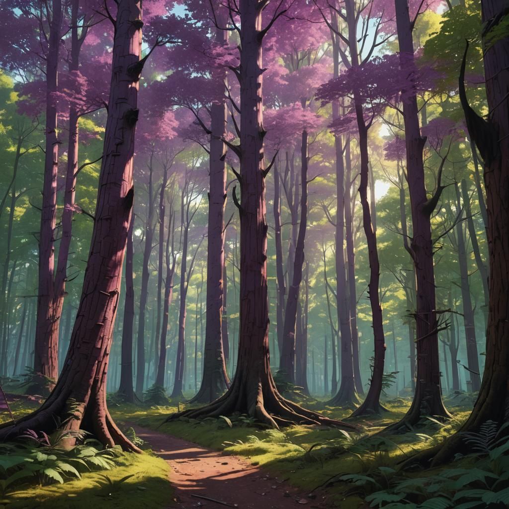 Enchanted Forest: Purple Canopy in Digital Painting Style
