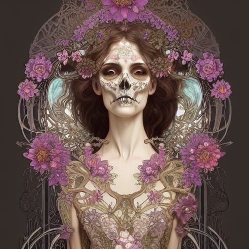 Opalescent Fairy Skeleton Portrait in Art Nouveau Style