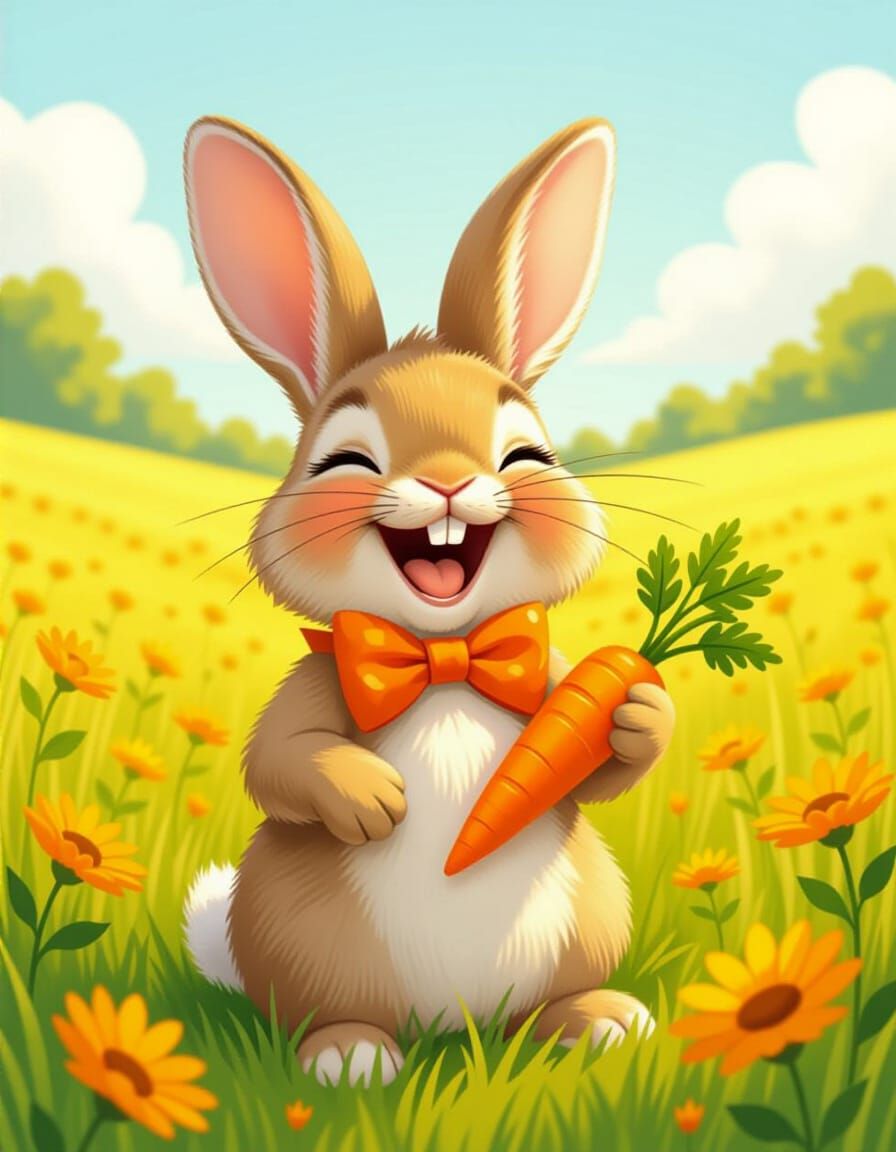 Joyful Bunny with Carrot in Whimsical Style
