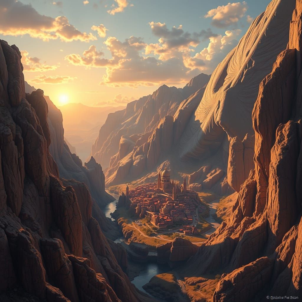 Giant Feather Landscape with Village