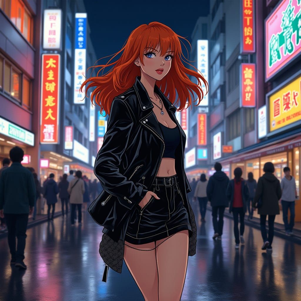 Tokyo Night Scene: Woman in Cyberpunk Style