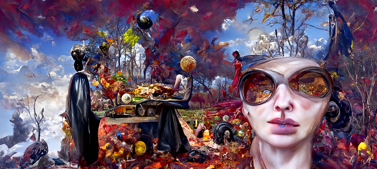 Surreal Picnic in Cornfield, Magic Realism Style