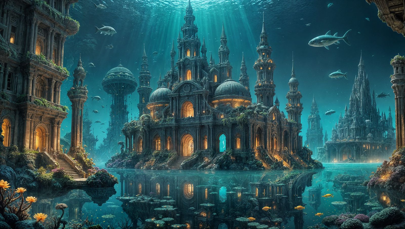 Bioluminescent Underwater City: Ancient Meets Future