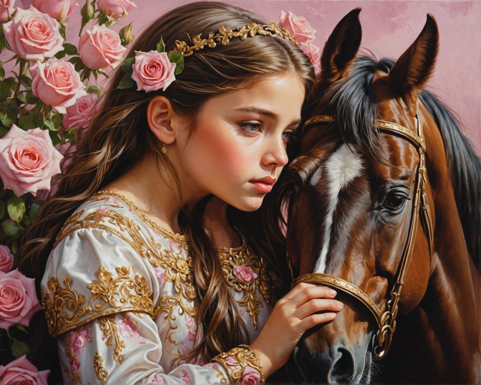 Princess and Horse: Hyperrealistic Oil Painting