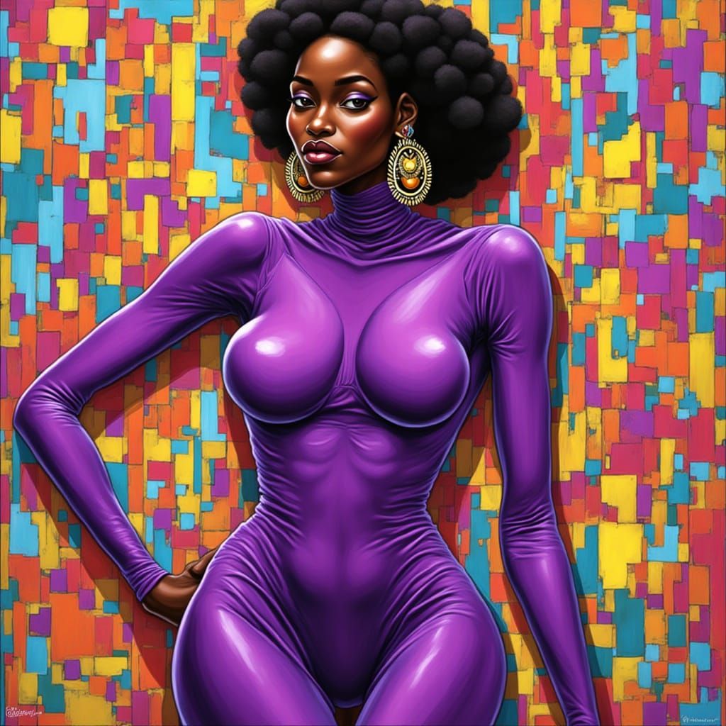 Black Woman in Purple Bodysuit: Digital Street Art
