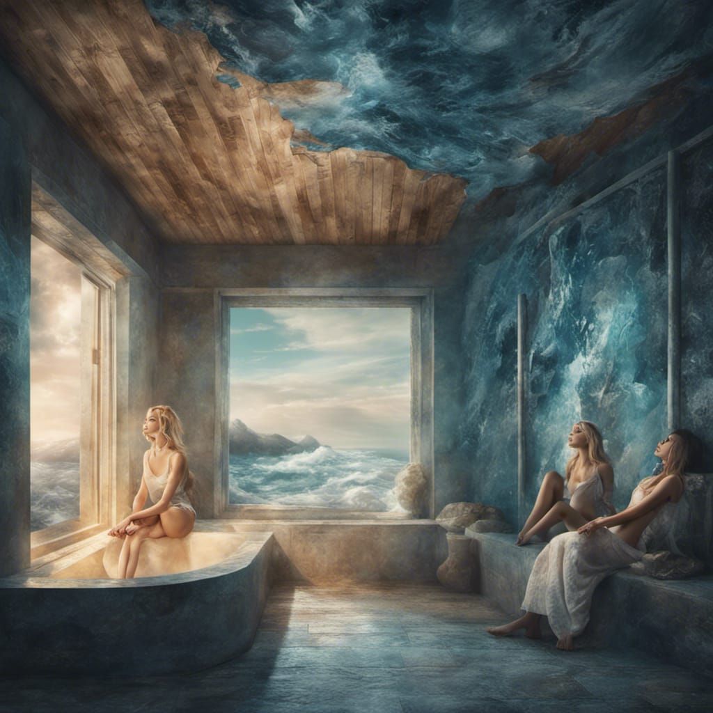 Seaside Sauna with Blue Glowing Stove