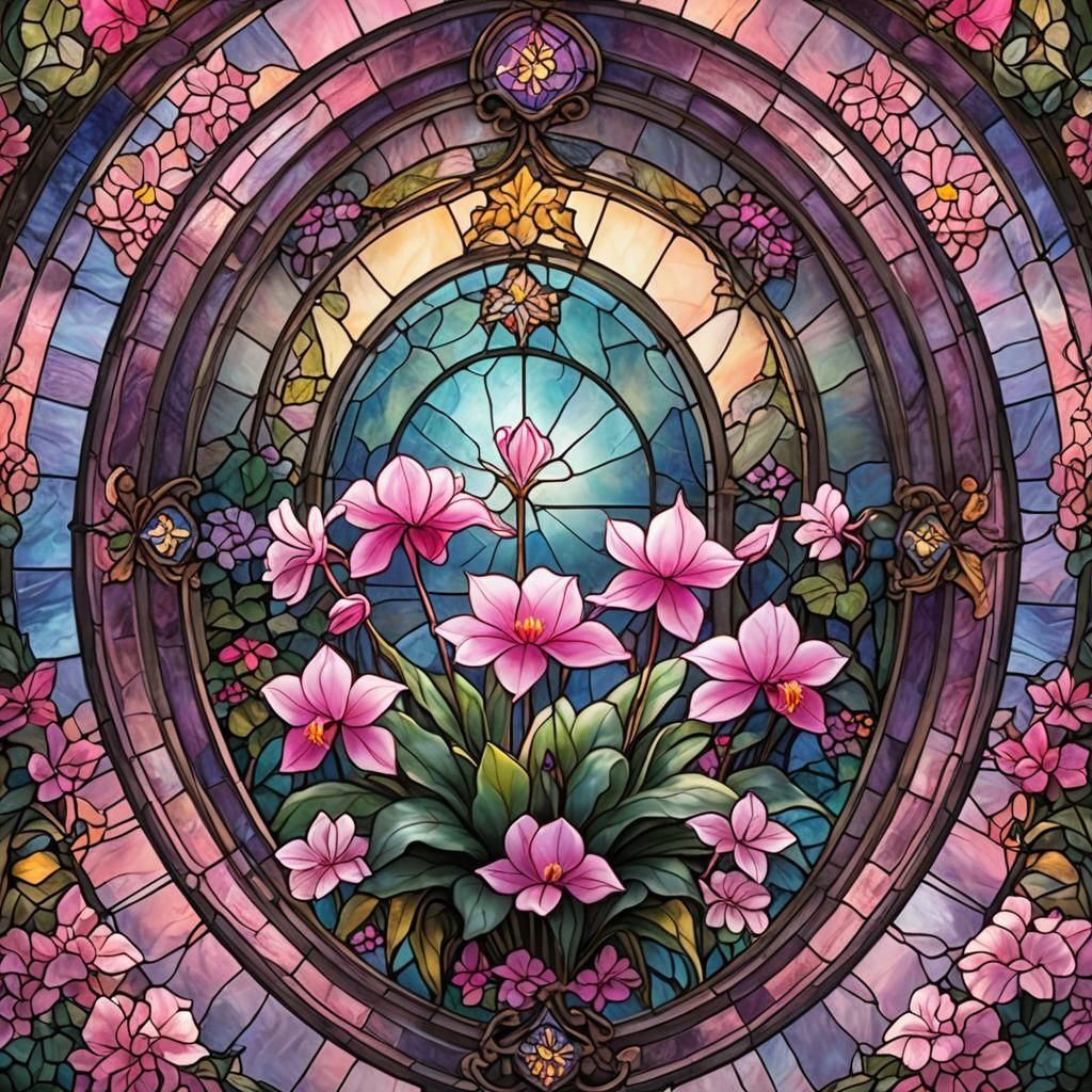 Stained Glass Flowers in Ethereal Light