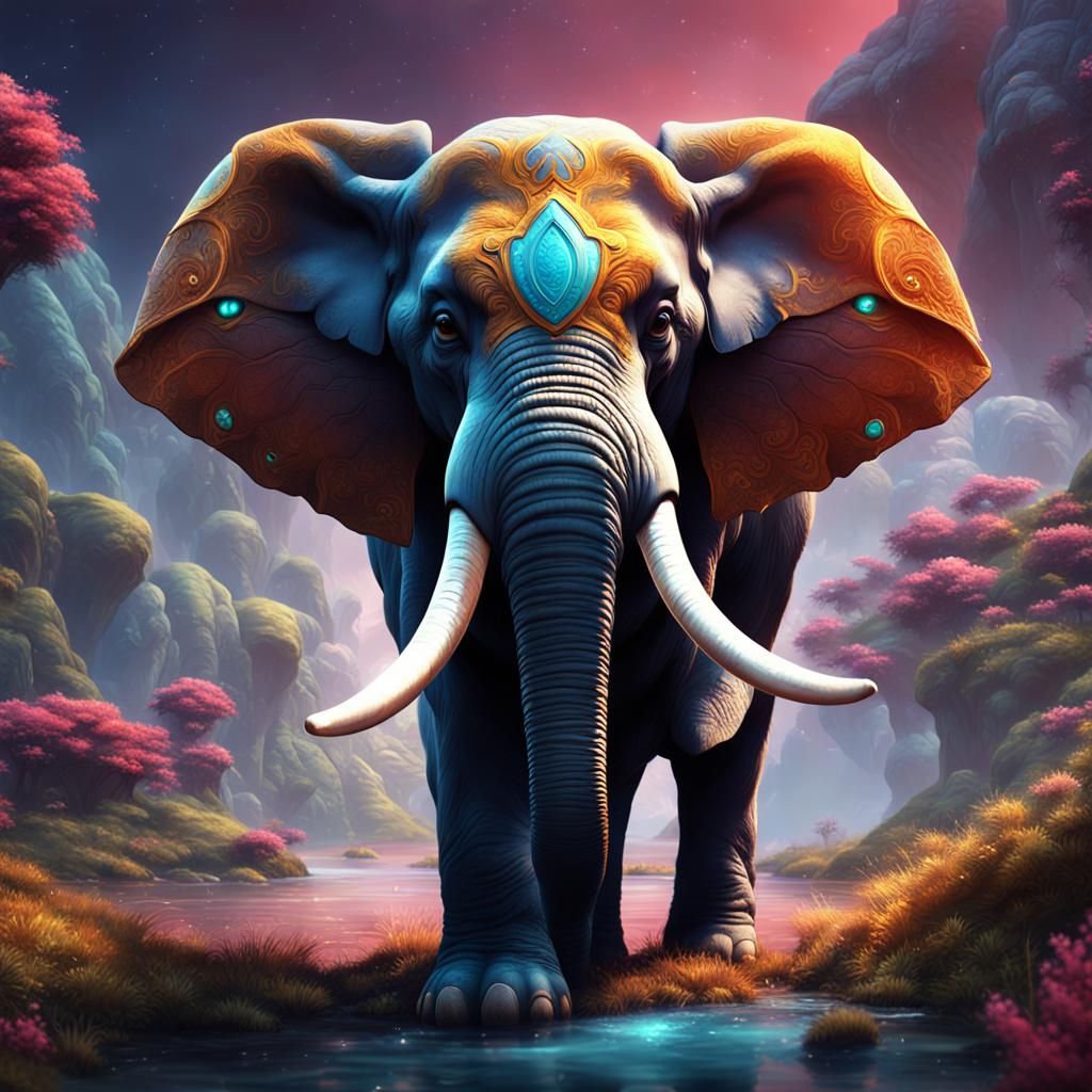 Cute Elephant in Detailed Matte Painting Style