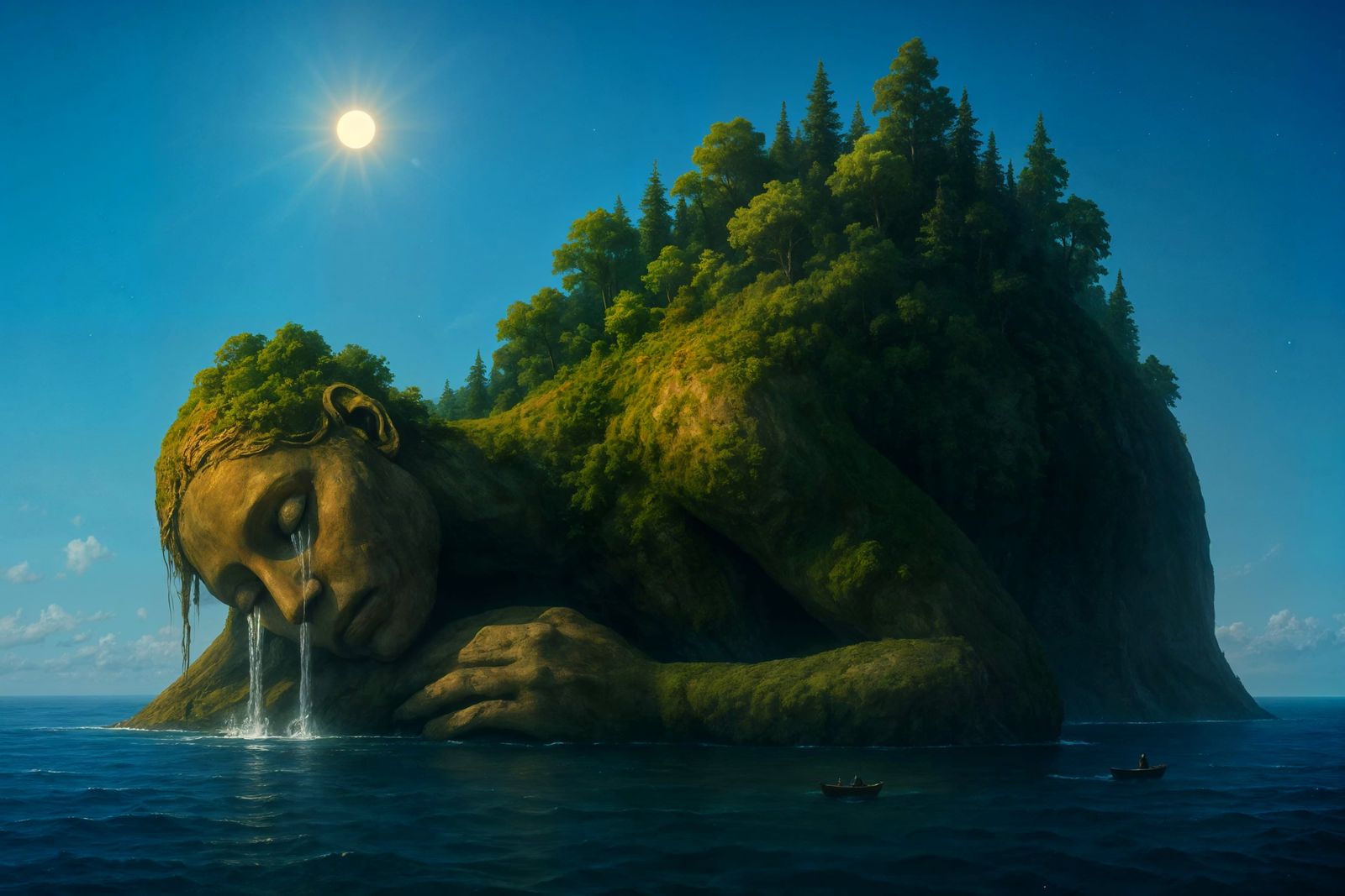 Gargantuan Earth Mother in Verdant Ocean Landscape