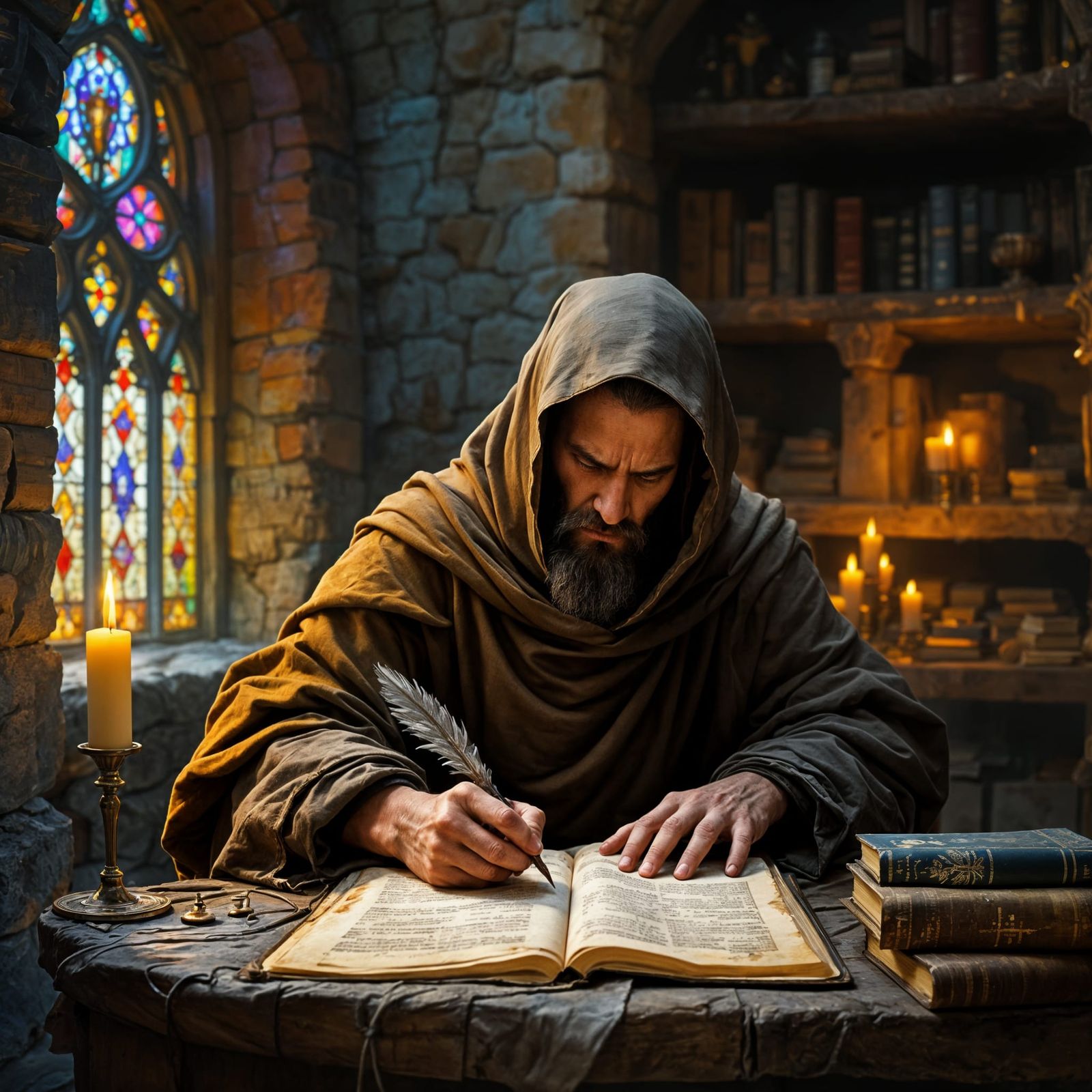 Serene Medieval Monk in Scriptorium Scene