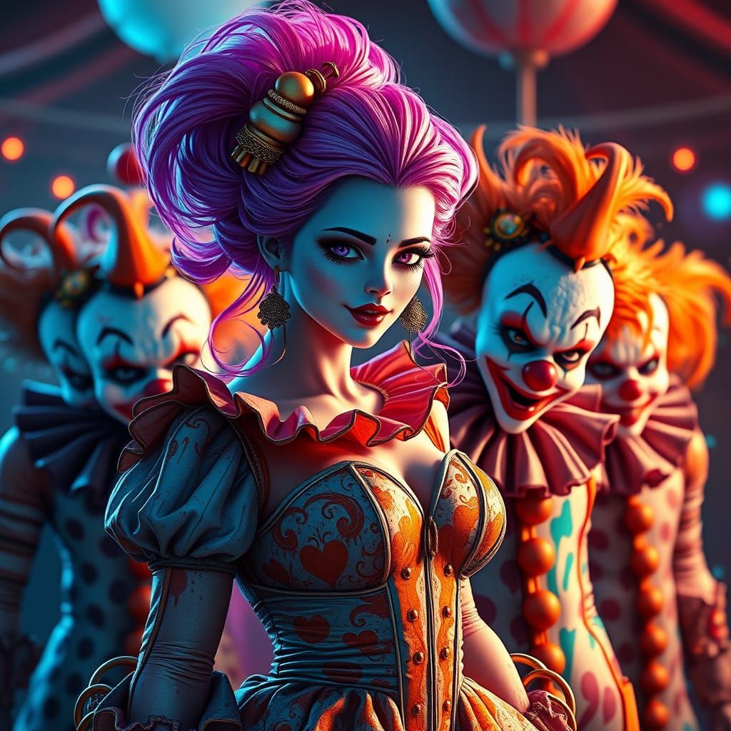 Elegant Ring Leader Introducing Clowns in Splatter Art