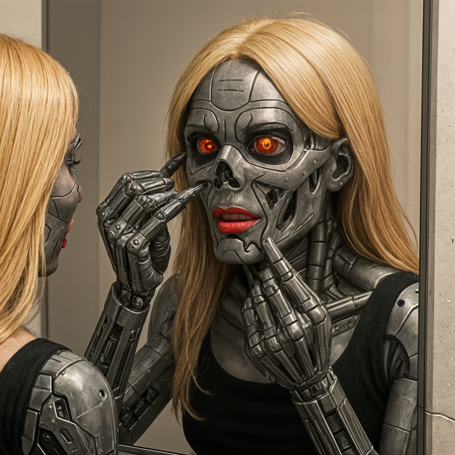 T-1000 Terminator Endoskeleton Applies Makeup