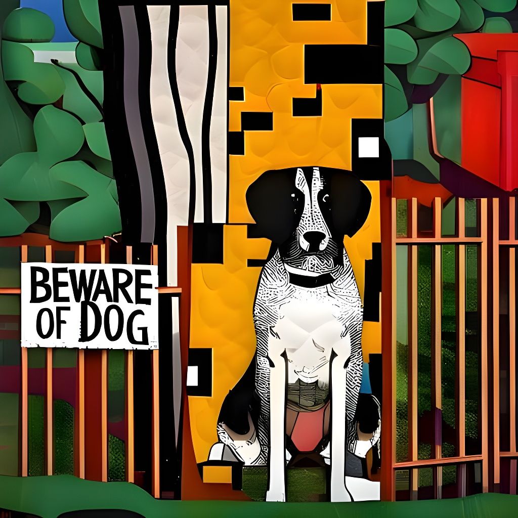 Colorful Beware of Dog Sign, Oil Painting Style