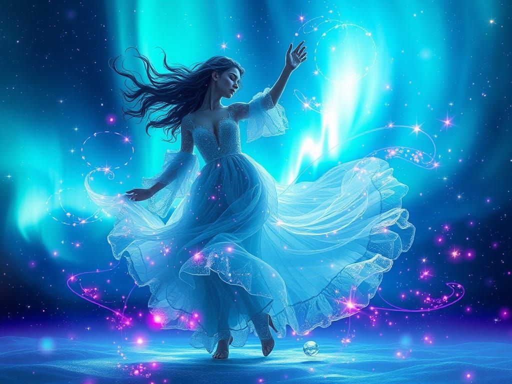 Ethereal Dance in Electric Blue-Green Hues