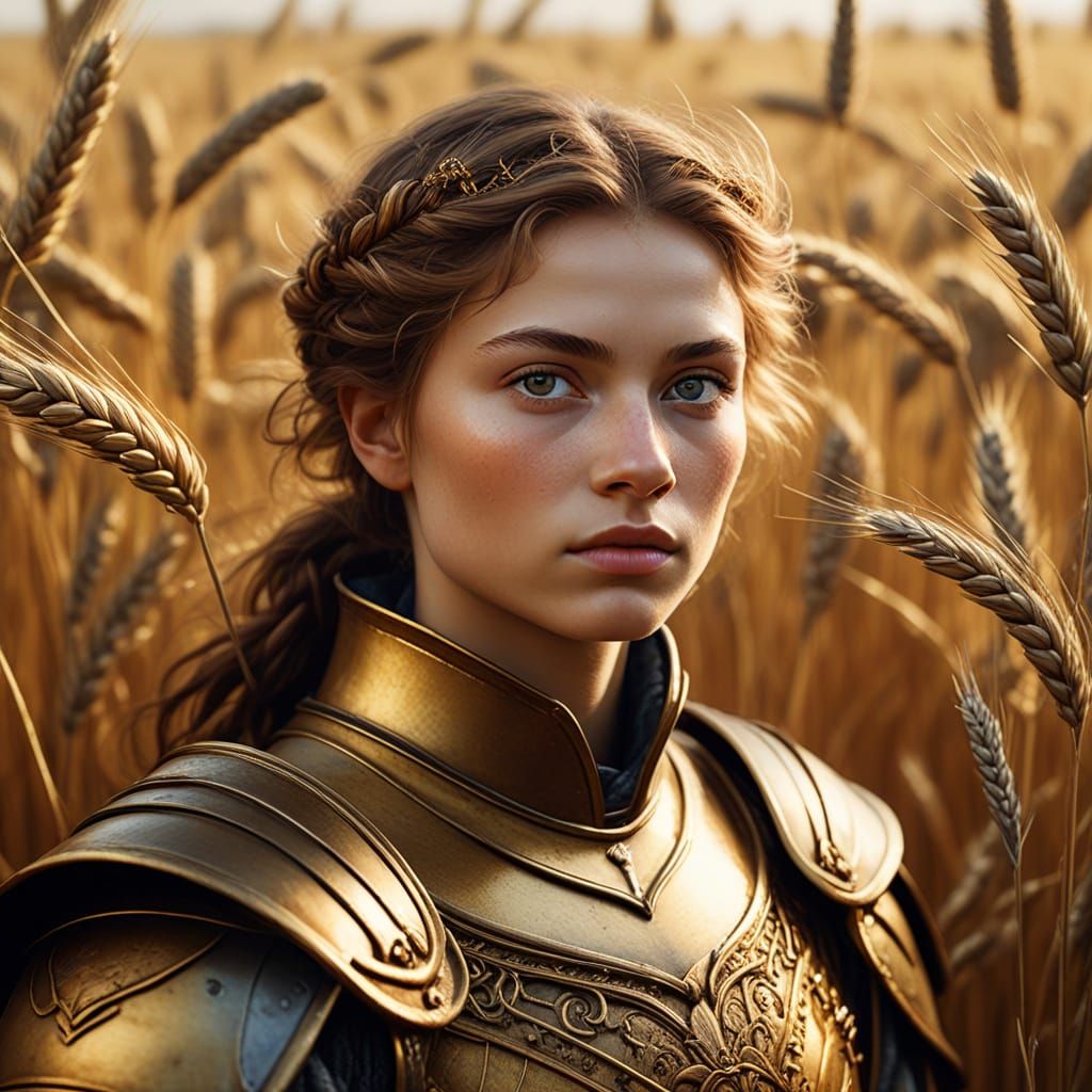 Classical Goddess Minerva in Golden Wheat