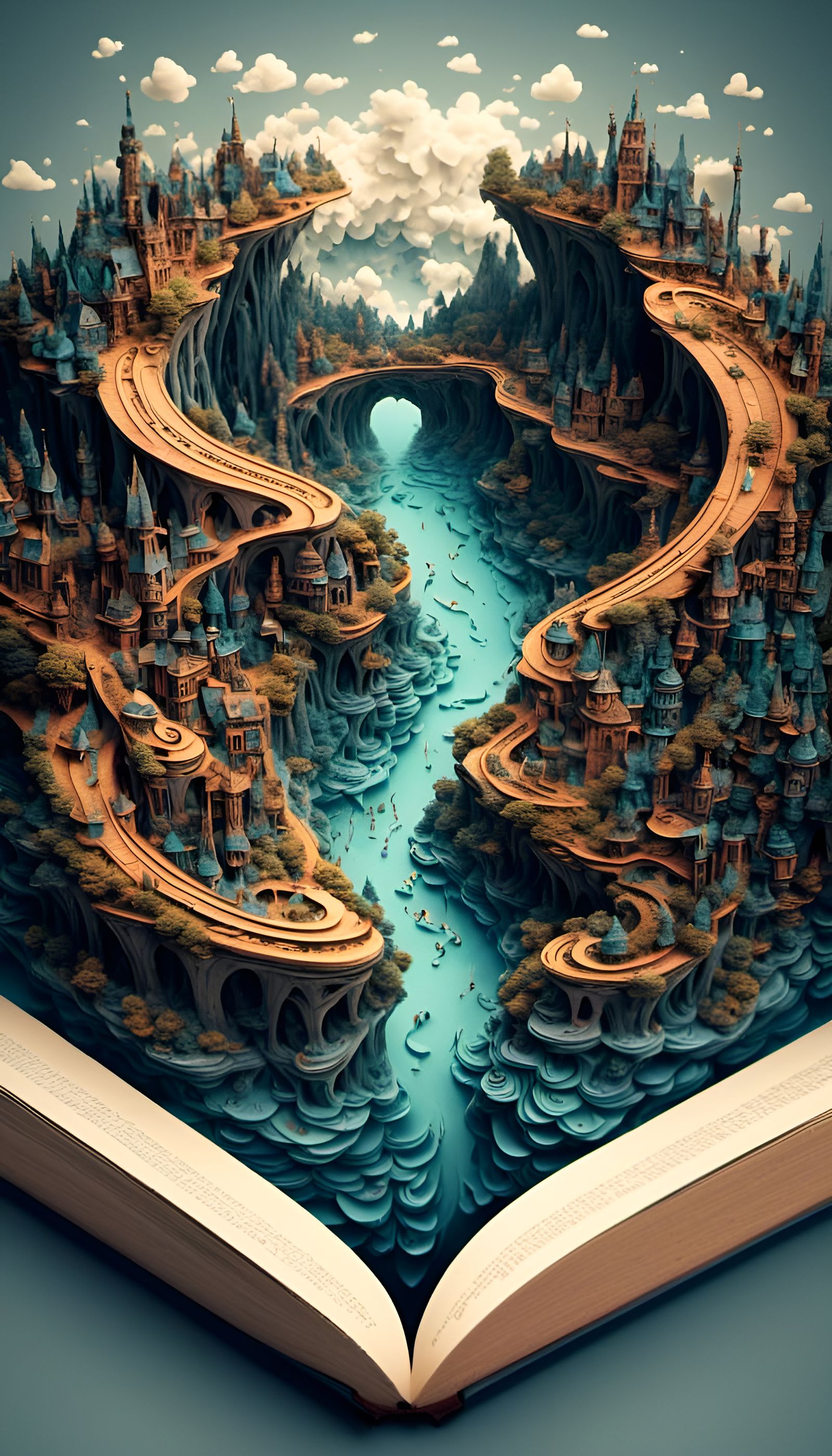 Miniature Supernatural World on Open Book