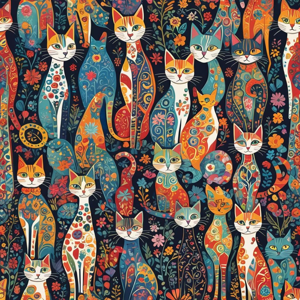 Elegant Multicolored Cats with Long Necks